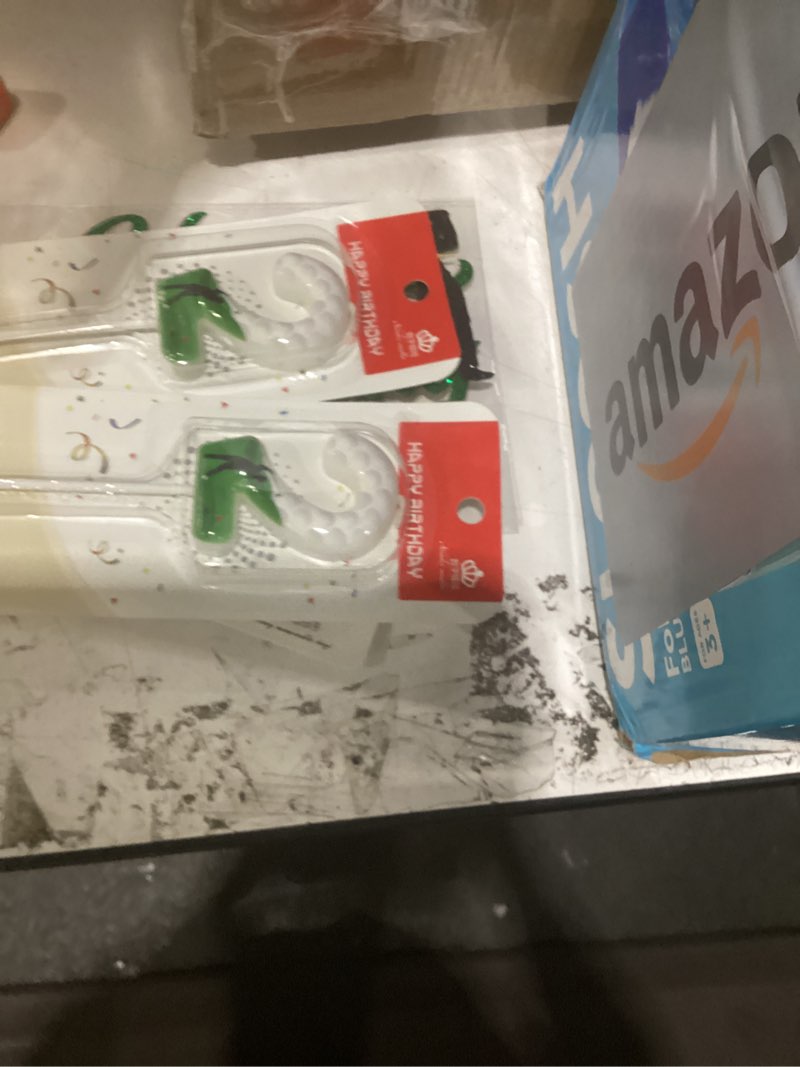 Condition photo showing New/Like New for golf birthday number candles for cake, glitter golf birthday cake topper for golf themed birthday party decoration, candle for golf birthday cake decoration (number 22) number 22 green & white