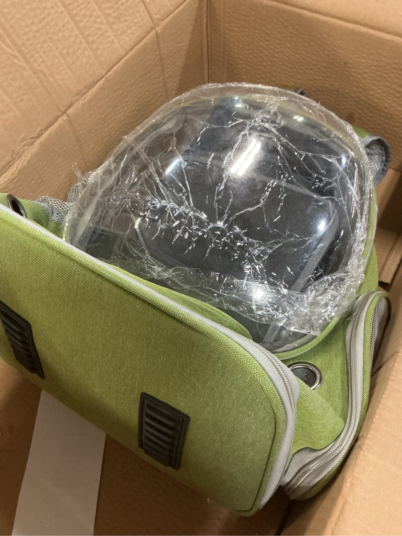 Condition photo showing Good Condition for cawypety expandable cat backpack,cat bubble backpack carrier for carrying cats, pets and small dogs,airline-approved,designed for travel, hiking, walking,car square expandable- green