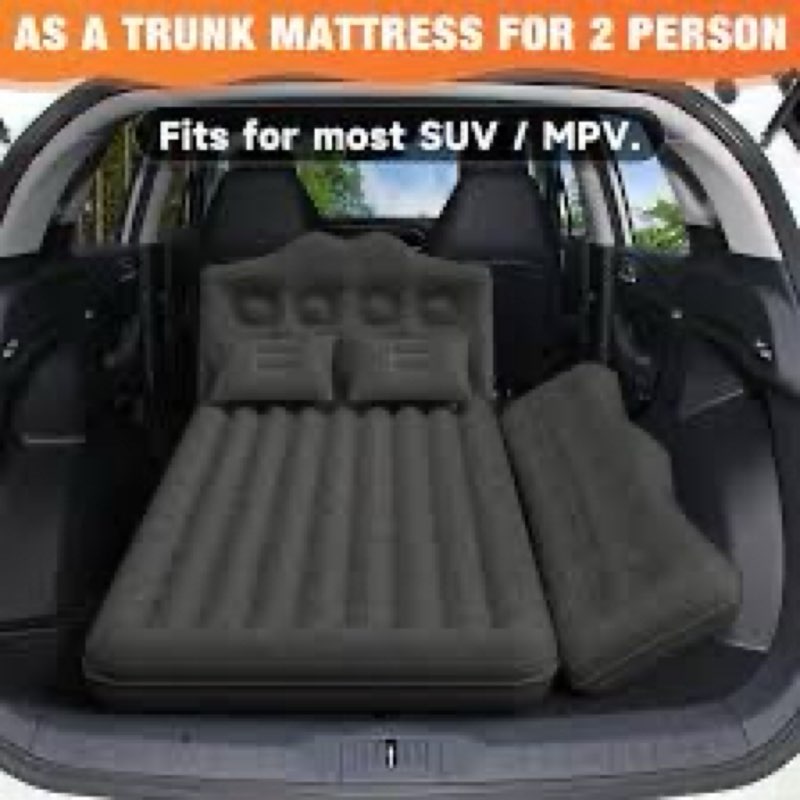 Uncle elk Car Air Mattress Bed: Inflatable Back Seat Air Mattress for Car, Thickened Camping Sleeping Pads with 2 Pillows & Air Pumps, Fits Sedan/Truck/SUV, grey