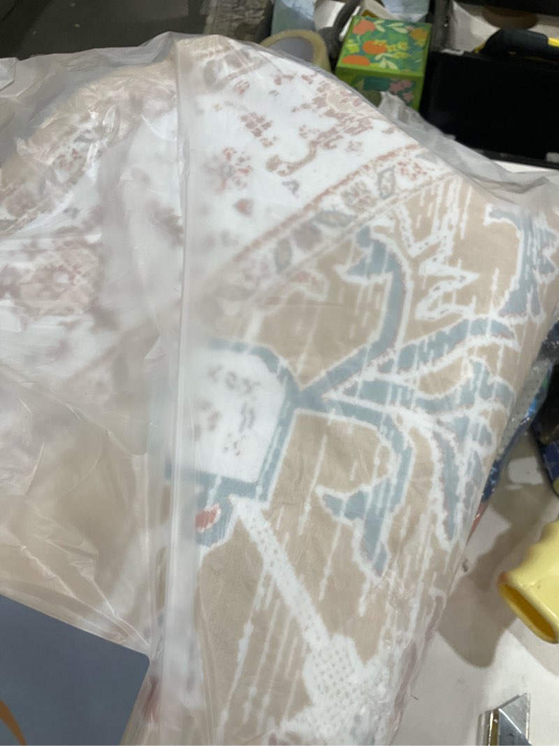 Condition photo showing Good Condition for bestsweetie 6ft area rugs for living room washable non slip carpet low pile soft vintage print pattern rug for bedroom dining room kitchen entryway indoor-cream/light yellow/brown/blue/red/pink 6' (round) cream/light yellow/brown/blue/red/pink
