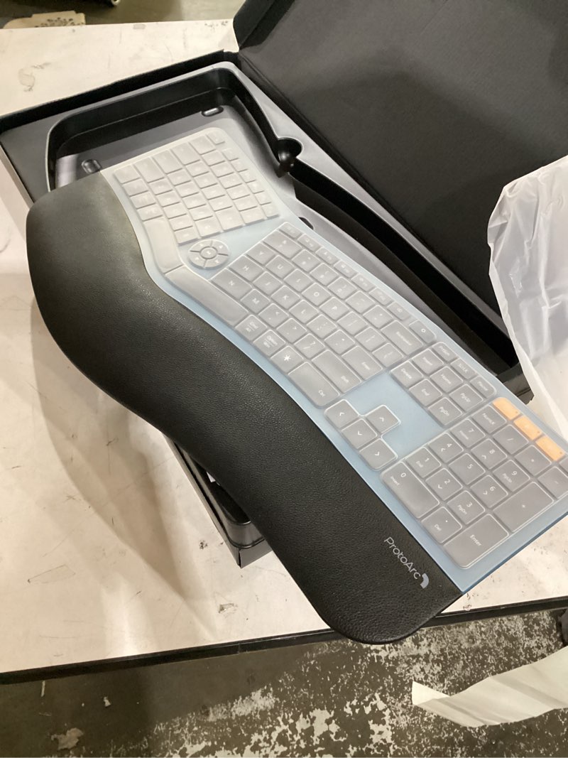 Condition photo showing Good Condition for protoarc backlit bluetooth ergonomic keyboard, ek01 plus full size wireless split keyboard with dual bluetooth and usb, cushioned wrist rest, rechargeable, compatible with windows/mac/android, blue