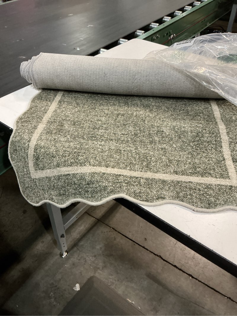 Condition photo showing Good Condition for ol (no ratings yet) glowsol 2x6' scalloped edge area rug large modern bordered rug soft non-slip low pile foldable rugs for living rom bedroom, green