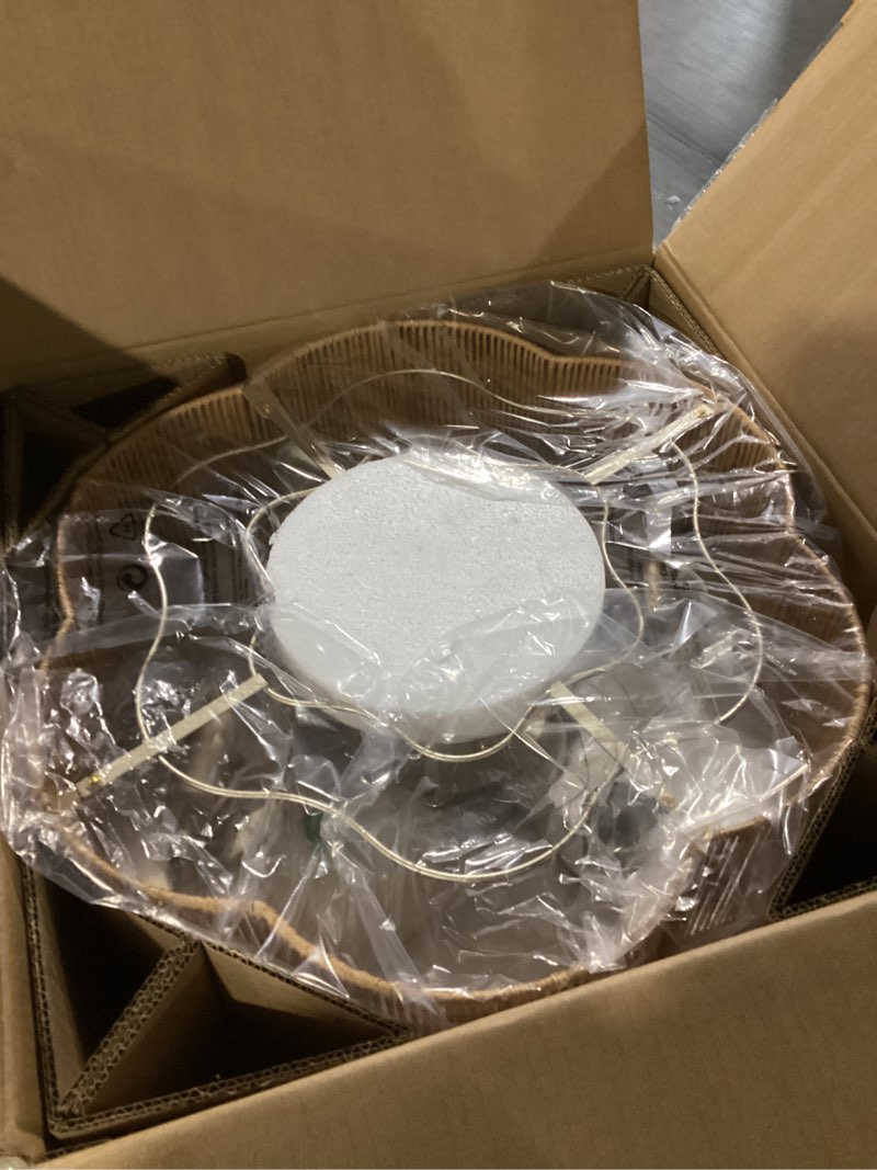 Condition photo showing Good Condition for Caged Ceiling Fan with Lights, Flush Mount 20" Boho Ceiling Fans with Lights Remote Control, Low Profile Bladeless Rattan with 6 Speeds for Bedroom, Nursery, Kitchen Brown