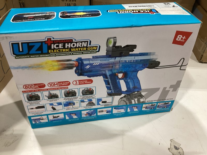 Condition photo showing New/Like New for automatic electric water gun with led effects, auto water suction powerful squirt guns pistol for adults kids, auto water blaster pistol outdoor summer toys for pool beach party (dark blue)