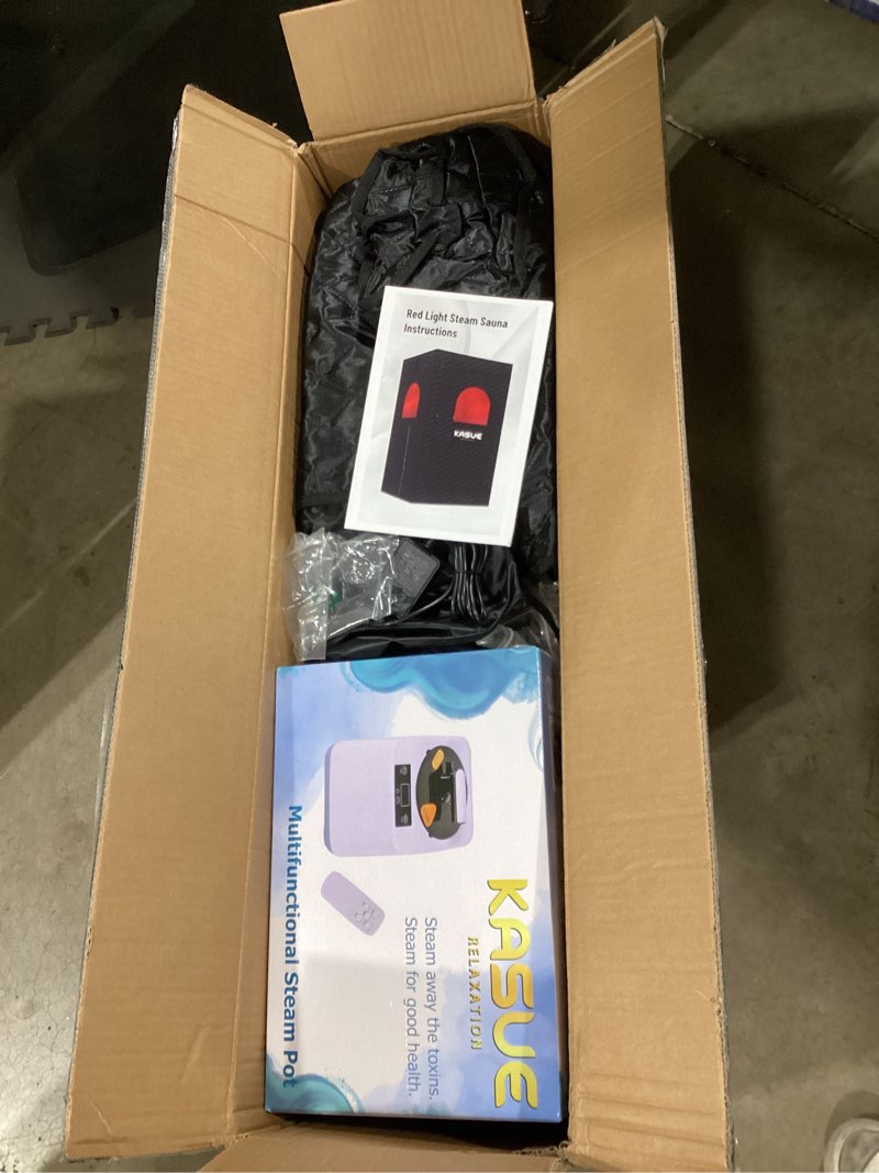 Condition photo showing Good Condition for kasue portable steam sauna tent for home, infrared sauna with 3l steamer, 9 temp levels & 99 min timer, 5-layer waterproof insulated, folding chair included, indoor spa (light black) 1 person black