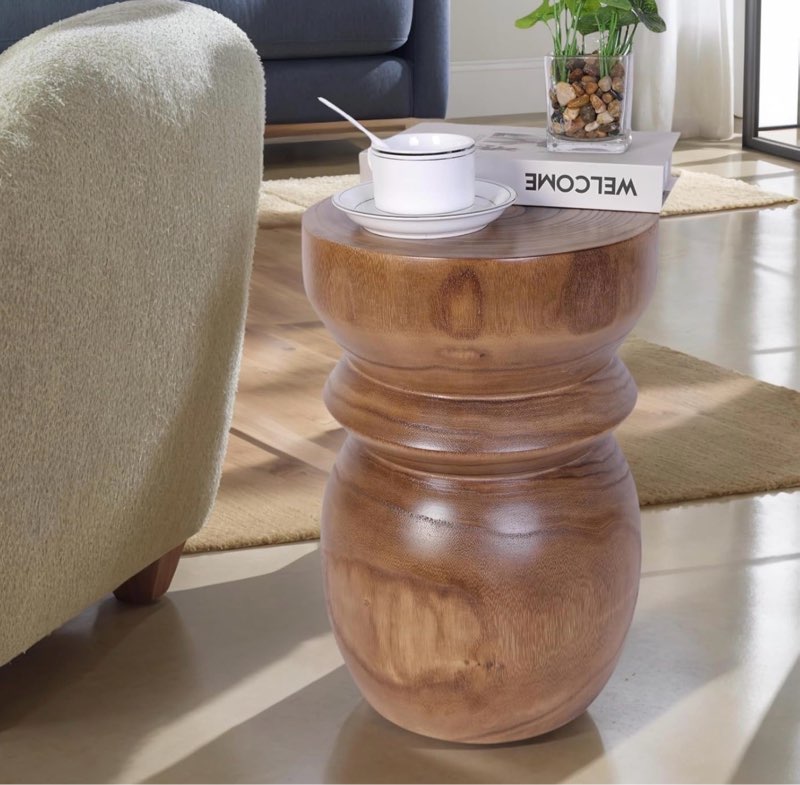 Wood Side Table Tree Stump Stool, 15”H End Table Round Outdoor Garden Natural Tree Stump Side Table for Living Room Bedroom Patio Balcony Home Decor(Natural Color Natural - 11"d X 11"w X 15"h