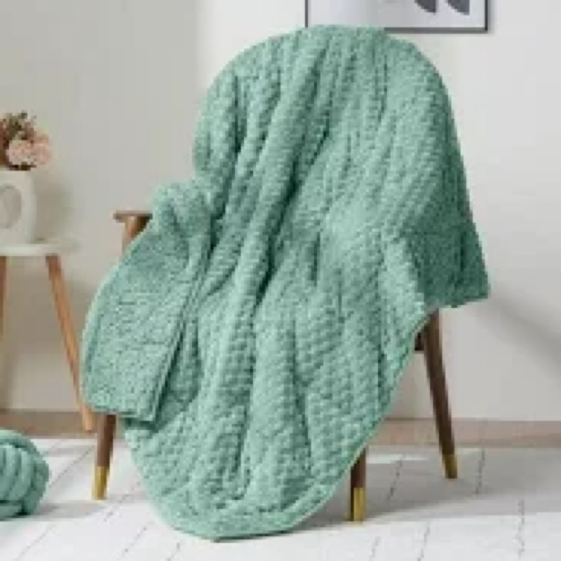 wemore fleece weighted blanket for adults (80" x 87" 15lbs, green), dual sided cozy soft sherpa heav