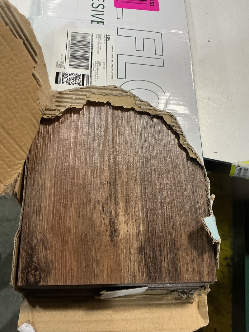Condition photo showing Good Condition for Peel and Stick Vinyl Flooring 36 Pack 54 Sq.Ft, Waterproof Vinyl Flooring Peel and Stick for Office, Living Room, Bathroom, Kitchen - Unique Design, Easy to Install Floor, Brown
