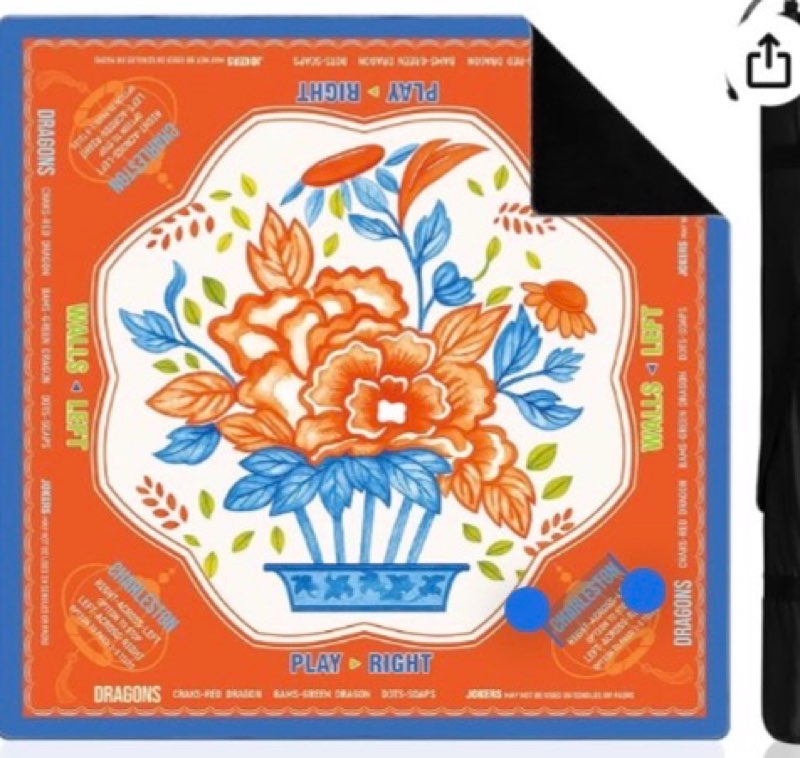 soulchen flower mahjong mat for table 31.5 x 31.5 inch chinoiserie orange and navy blue non slip noise reduction gaming mat table cloth with bag for mahjong poker board card holiday games dominoes
