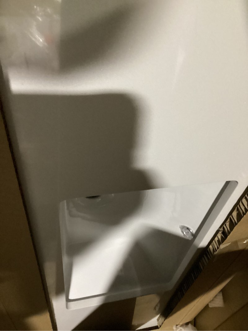 Condition photo showing As Is for allen + roth rigsby 48-in white undermount single sink bathroom vanity with white engineered marble top