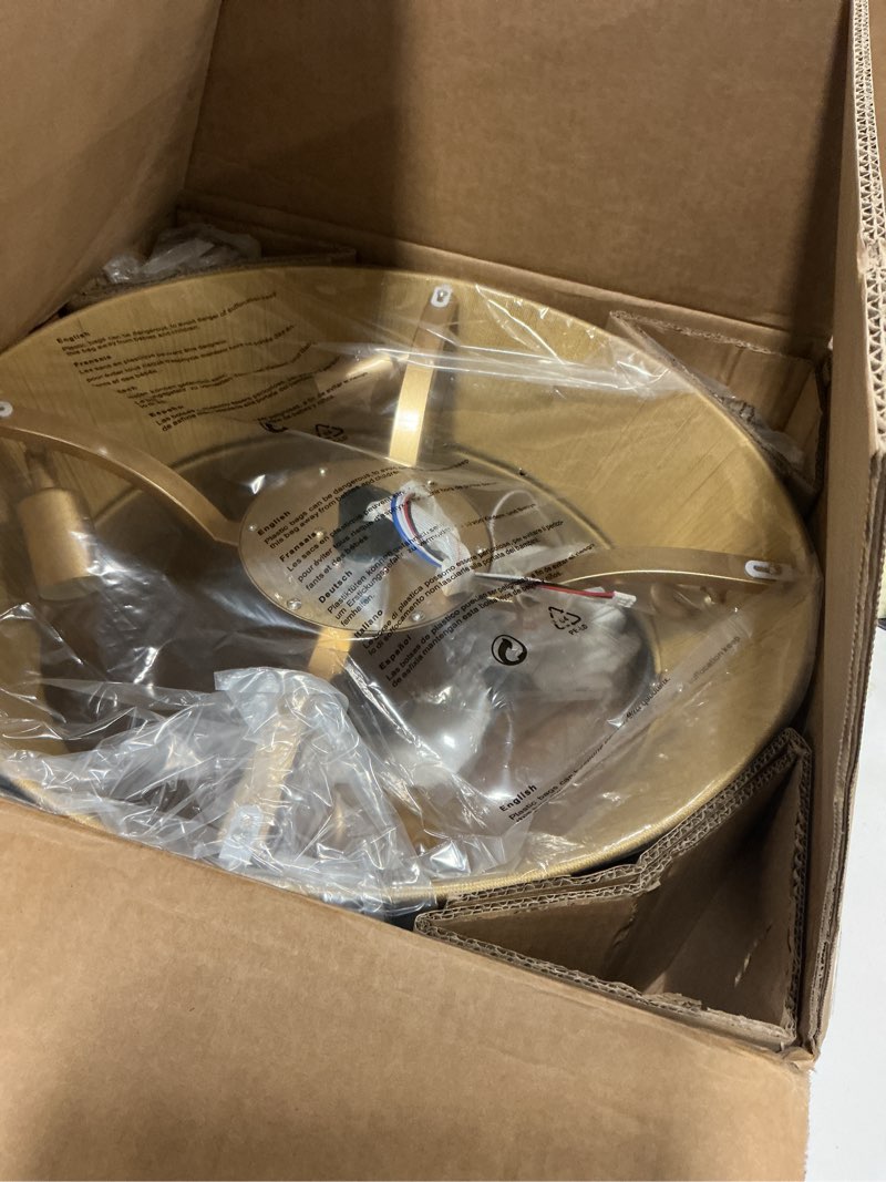 Condition photo showing New/Like New for Boho Fandelier Ceiling Fan with Light Gold Caged Ceiling Fans with Lights and Remote Rattan Chandeli