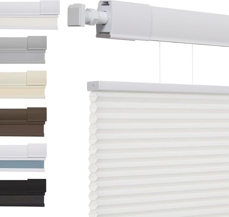 No Tools No Drill Top Down Bottom Up Cellular Shades for Windows, 1" Light Filtering Fabric, Cordless Honeycomb Indoor Window Blinds, Thermal Insulated Noise Reduction，Custom Size, White