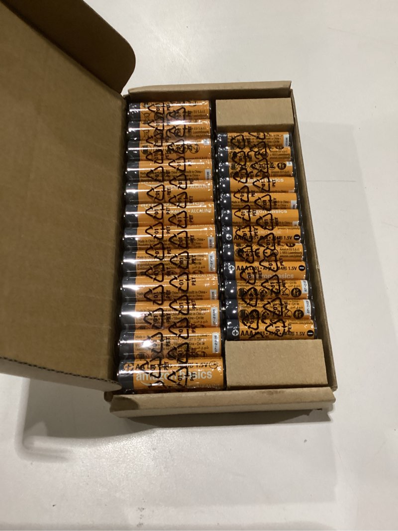 Condition photo showing New/Like New for amazon basics aa & aaa high-performance alkaline batteries value pack - 24 double aa batteries and 24 triple aaa batteries (48 count) 48 count (pack of 1)