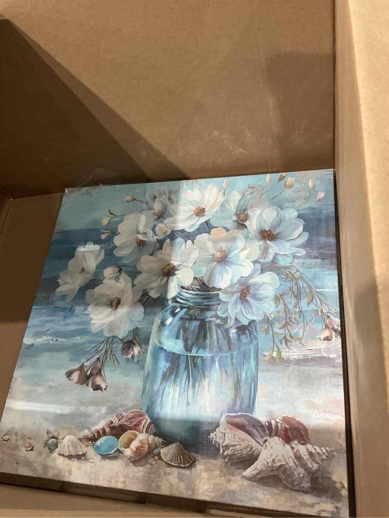 Condition photo showing Good Condition for bathroom decor beach wall art ocean theme blue picture canvas print modern coastal artwork framed hanging dining office living room… 20"l x 20"w vase