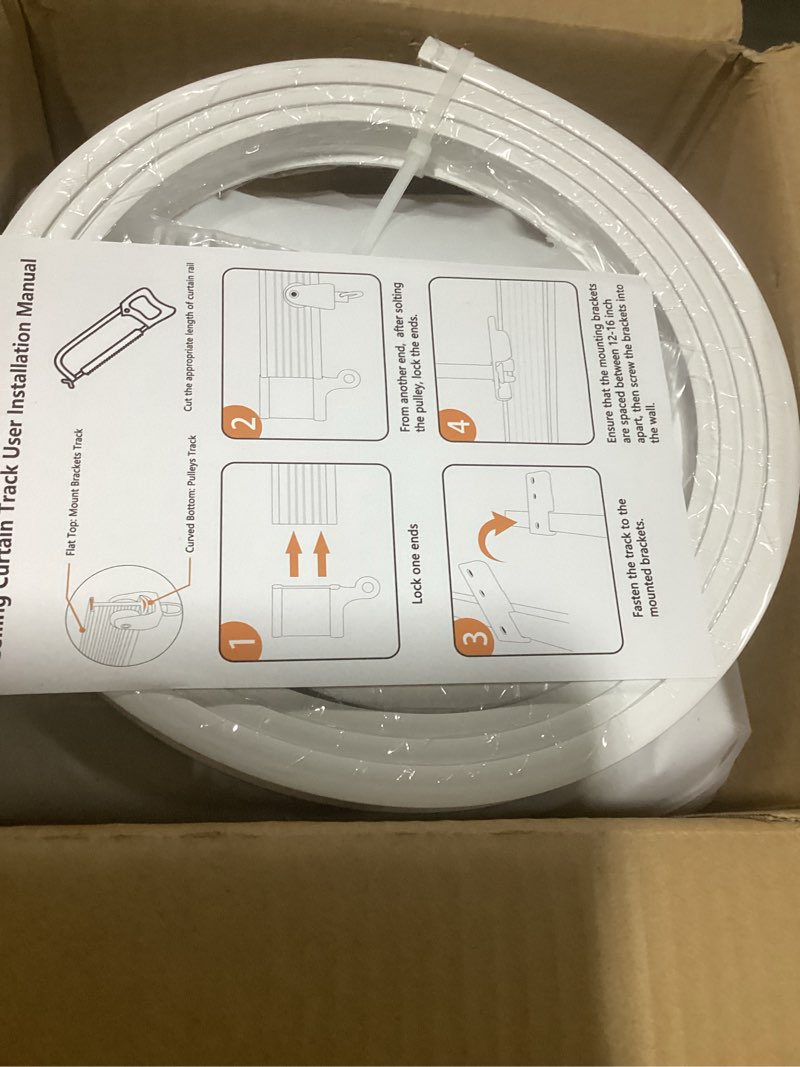 Condition photo showing New/Like New for room divider curtain sets with bendable ceiling track, 95% blackout total privacy ceiling track curtains floor to curtains track kits 8.3 ft wide x 7 ft tall, white, 1 panel white(with a little greenish) 100"w x 84"l (pack of 1)