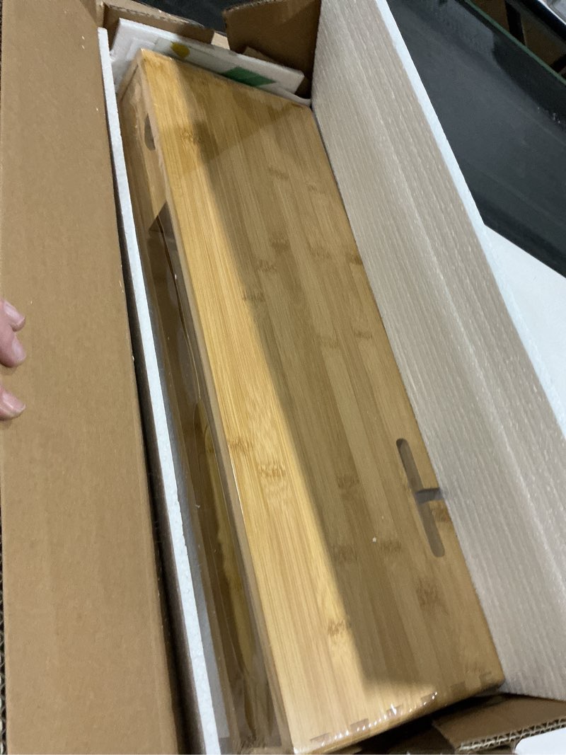 Condition photo showing Good Condition for Bamboo Monitor Stand Riser with Drawer, Ergonomic Computer Riser for Desk with Cable Management & Storage Organizer, Wood Monitor Stand for Home Office