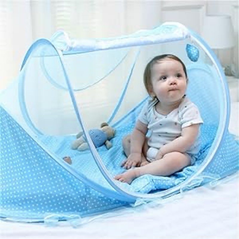 Foldable Mosquito Net for Bed with Blackout Canopy, Portable Baby Bed Net Newborn Travel Bed Protect