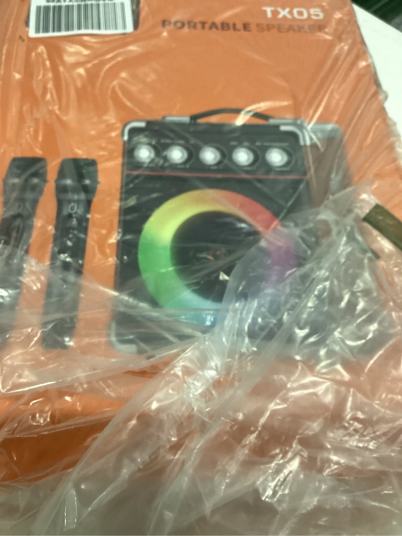 Condition photo showing As Is for Karaoke Machine with 2 Microphones: HWWR Portable Karaoke Machine for Adults Kids, Party Bluetooth Speaker with Bass/Treble Adjustment, PA System with Remote Control/LED Lights, Support REC/USB/AUX TX05 karaoke machine