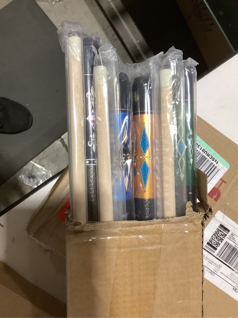 Condition photo showing As Is for Pool Cue, 58" Pool Cue Sticks for Adults with 13MM Tips Canadian Maple Wood Leather Pattern Grip 18 19 20 21 oz, Professional Billiard Cues Players for Bar House Pool Table Sports 8/9 Ball Set of 4