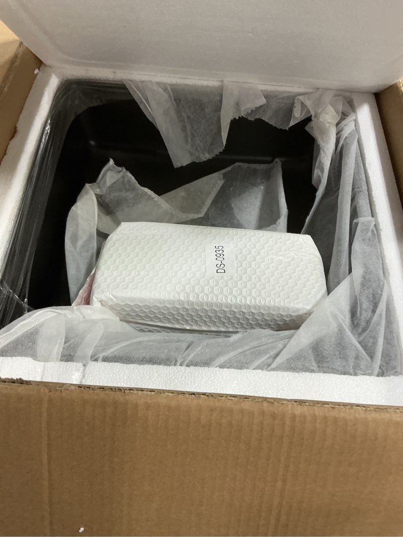 Condition photo showing Good Condition for Davivy 14.3'' Matte Black Bathroom Sinks with Pop Up Drain,Square Vessel Sinks,Bathroom Sinks Above Counter,Ceramic Vessel Sink,Square Sink Bowls for Bathroom 14.3" Square Black