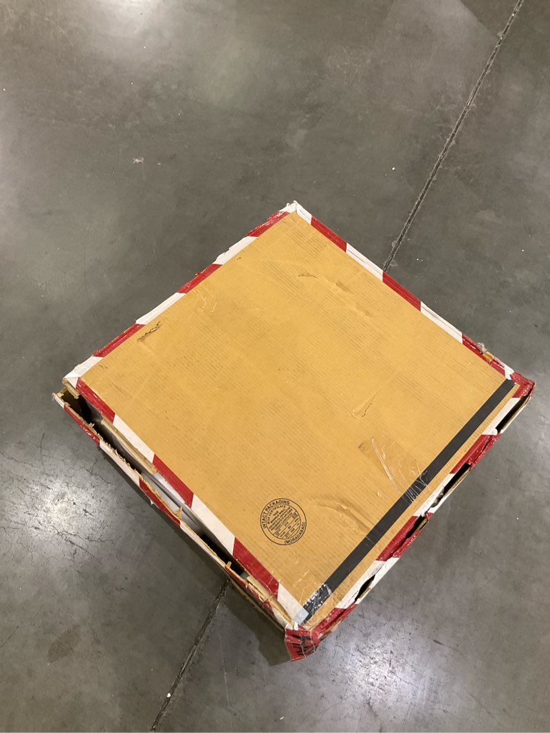 Condition photo showing As Is for Signature Design by Ashley Ryandale | Contemporary Accent Table – Glass Top, Aluminum Frame & Marble Shelf, Antique Brass Finish