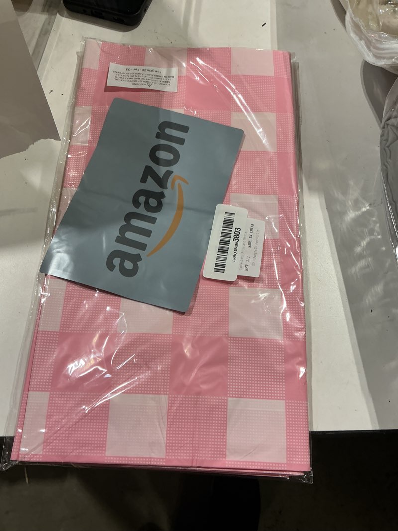 Condition photo showing Good Condition for kesfey 3 packs pink gingham tablecloth pink and white checkered tablecloths 54 x 108 inches disposable plastic gingham tablecovers waterproof rectangle picnic table covers for birthday party supplies pink and white 3