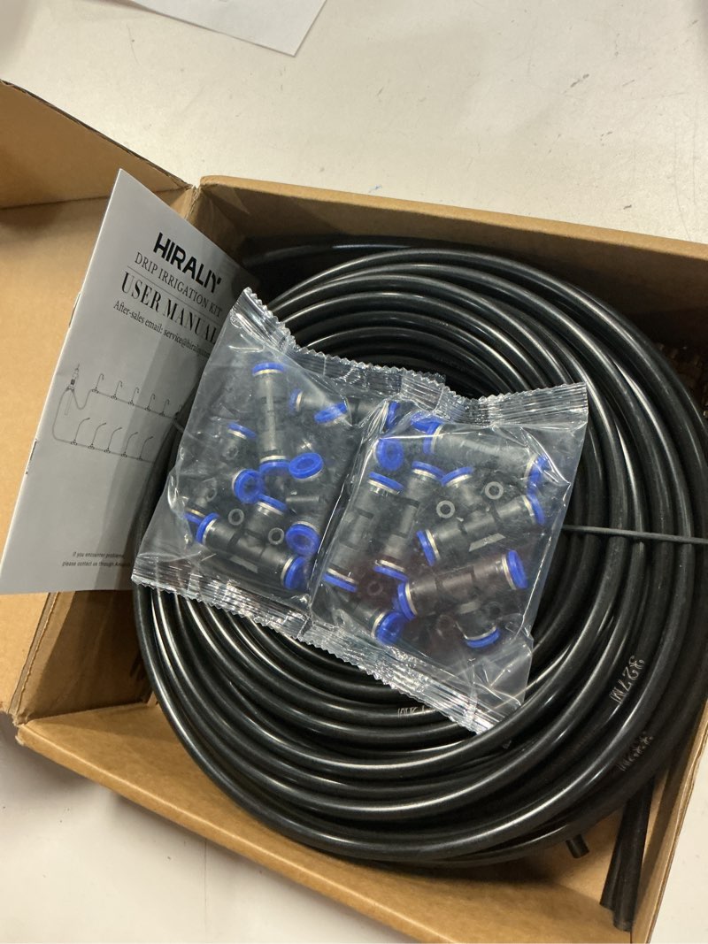 Condition photo showing New/Like New for hiraliy 360° adjustable drip irrigation system 100ft, 1/4" tubing with adjustable copper nozzles, automatic atomizing watering kit for garden, yard, lawn, greenhouse & potted plants