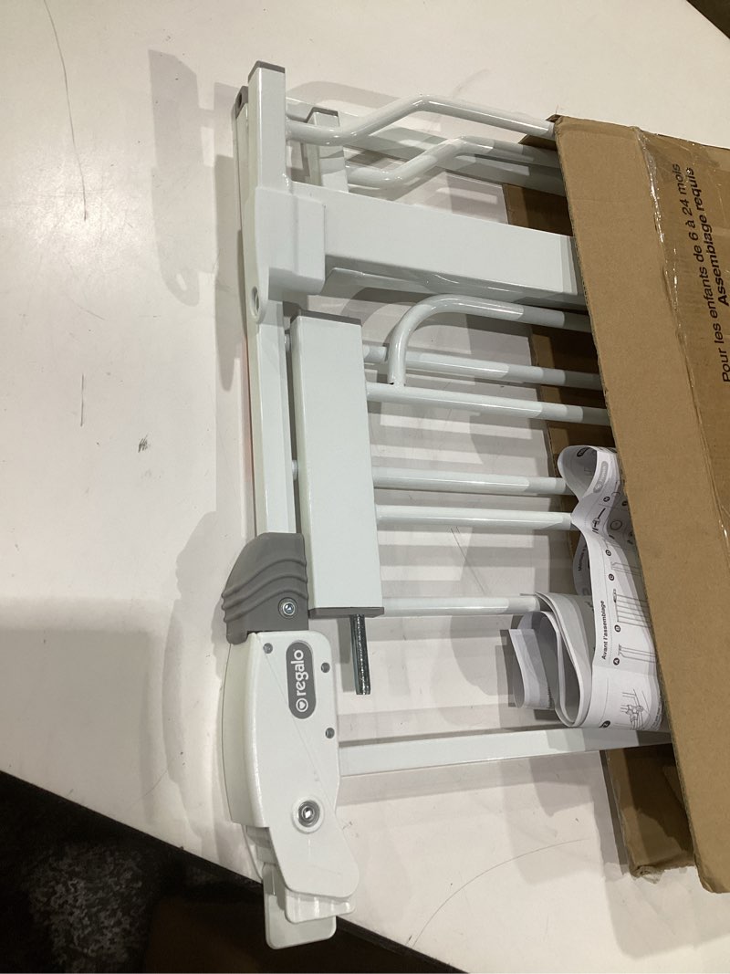 Condition photo showing Good Condition for (incomplete parts)regalo safety 38\" baby gate for doorways & bottom of stairs, pressure mount design for babies, toddlers & pets, tested & safe for 30 years, american designed, american owned, white white 29-38.5\"w x 30\"h