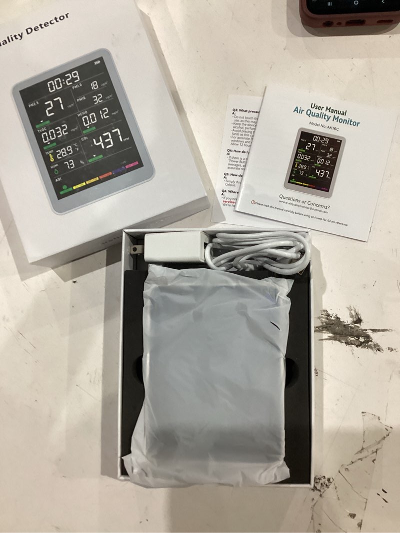 Condition photo showing Good Condition for 16-in-1 indoor air quality monitor, high-precision multi-parameter smart air quality tester with hd real-time color screen, portable air quality monitor for home, office, cars, school, bedroom ivory white