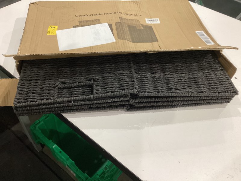 Condition photo showing Good Condition for vagusicc wicker storage basket, set of 2 hand-woven wicker basket, foldable cube storage bin, black storage basket, square storage baskets for organizing shelves & decor, black (11?×11?×11?) black 11'' x 11'' x 11''