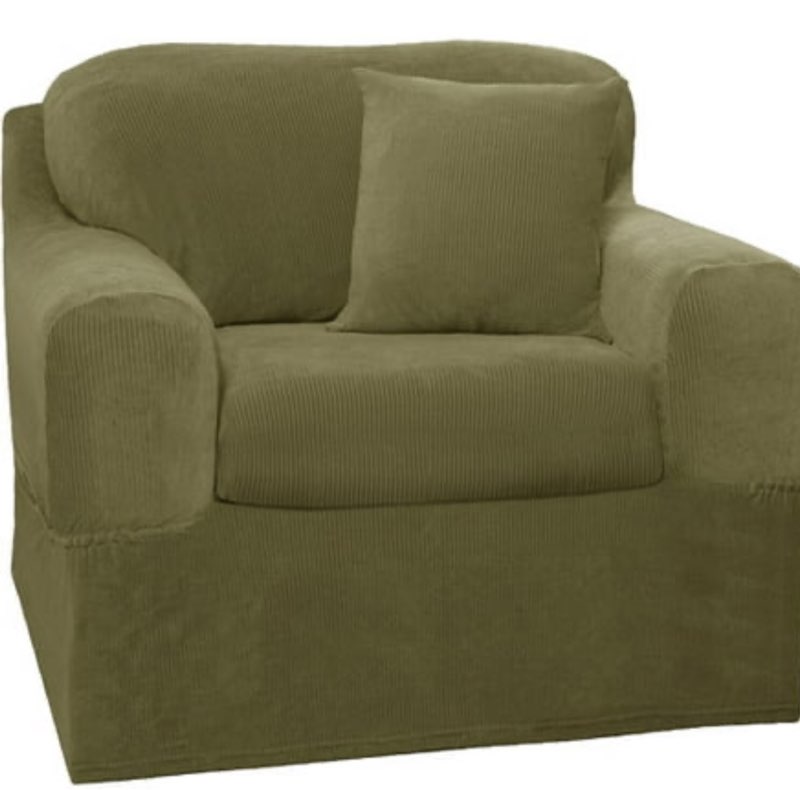 Zenna Home Narrow Stripe Patterned 2-Piece Chair Stretch Slipcover  Green