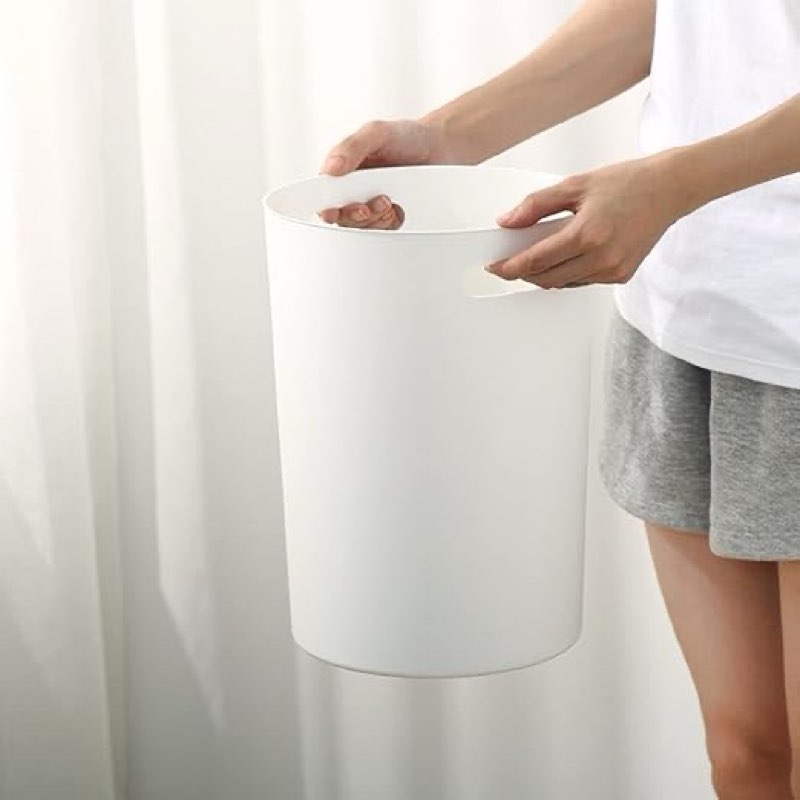  Lyellfe 3 Pack Small Trash Can, Round Plastic Wastebasket, Garbage Container Bin with Handles, White Recycling Bin for Bathroom Kitchen Bedroom Office Dorm