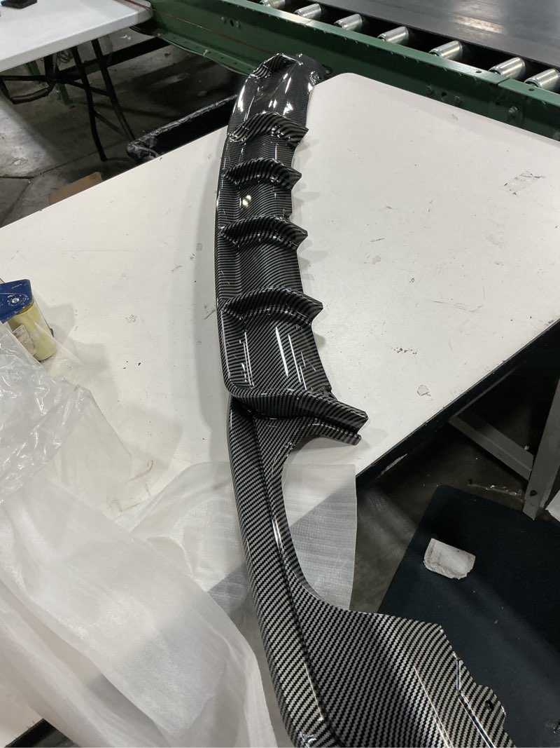 Condition photo showing New/Like New for rear diffuser compatible with 2012-2018 fit bmw 3 series f30 sedan m sport bumper only, carbon fiber look (hydro-dip) pp lower valence, left-side twin exhaust cutout (328i 330i spec)