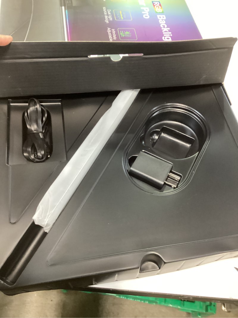 Condition photo showing As Is for quntis rgb pro+ monitor light bar with remote, 15 modes gaming backlight, 4 colors & brightness dimmable fronlight, 20" ra95 eye-care usb reading monitor lamp, no glare, upgraded clip for all monitor modern