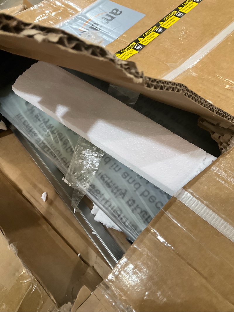 Condition photo showing As Is for frameless shower door,5/16" (8mm) glass sliding shower door with soft-close & anti-leak,nano coating anti-explosion film sgcc tempered glass 49"-54" x 76"h,brushed nickel brushed nickel 49"-54" x 76"h