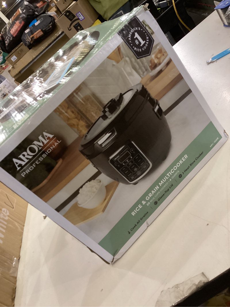 Condition photo showing New/Like New for Aroma Professional Touch Glass Lid, Food Steamer, Slow Cooker, Multicooker with 11 Preset Functions, Steam Tray, Measuring Cup, Rice Spatula, 20 Cooked Black