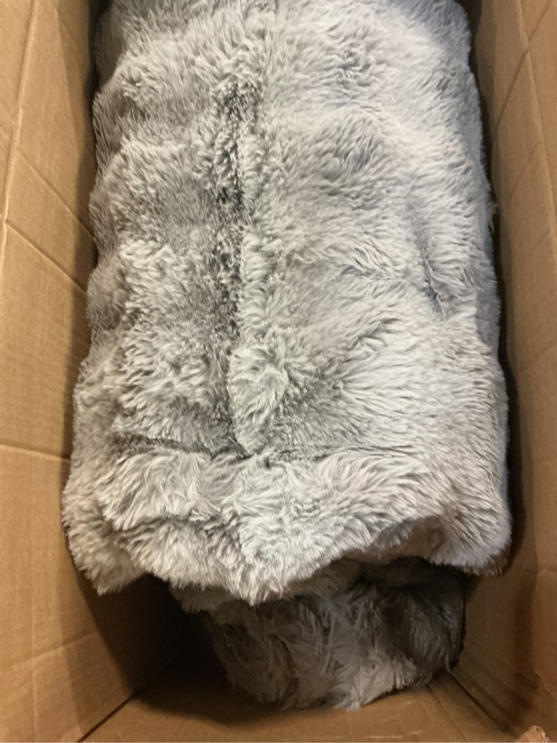 Condition photo showing As Is for Faux Rabbit Fur Throw Blanket for Couch, Fluffy Warm Plush Thick Bubble Blanket for Bed Sofa Living Room, Soft Cozy Furry Blanket, 50x60 inches, Gray Gray Throw50"x60"