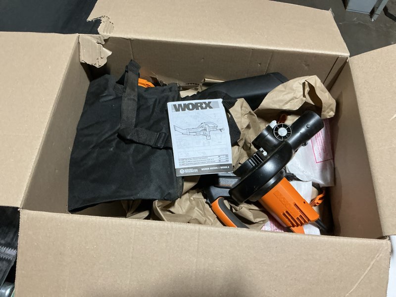 Condition photo showing As Is for WORX Trivac 3 in 1 Electric Leaf Blower for Lawn Care, Leaf Vacuum with 350 CFM & 210 MPH, Leaf Mulcher with Metal Impeller, WG509 350CFM Blower/Vac/Mulcher