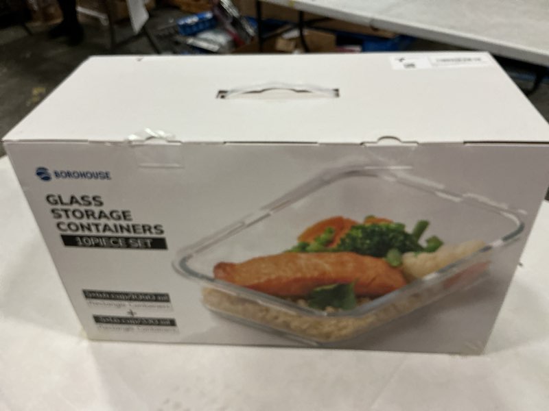 Condition photo showing New/Like New for 10-pack glass food storage containers with tempered lids ‚äì borosilicate airtight oven-safe (-4¬?f~950¬?f) bpa-free 4.4 & 1.6 cup leak-proof dishwasher safe (blue) tempered lids blue 4.4cup*5 & 1.6 cup*5