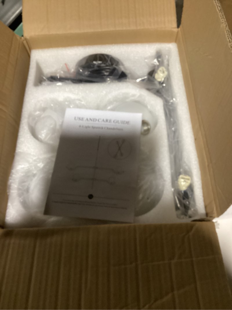 Condition photo showing Good Condition for Modern Black Chandelier 6 Lights Sputnik Chandelier for Dining Room Large L40” Mid Century Ceiling Pendant Light Fixtures with Withe Glass Globe Shades for Foyer Bedroom