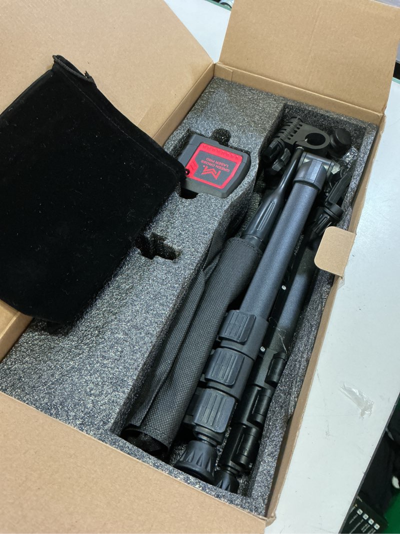 Condition photo showing Good Condition for laser level with tripod, 100 feet green cross line self rotary leveling laser level, 4 brightness adjustment, manual self leveling and pulse mode,ip54 waterproof battery carrying bag included 2line-tripod
