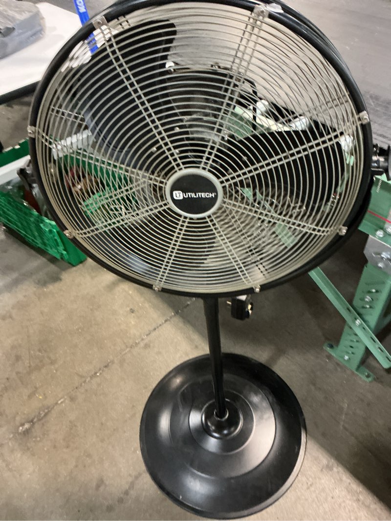 Condition photo showing As Is for utilitech 20-in high velocity indoor/outdoor pedestal fan, in black