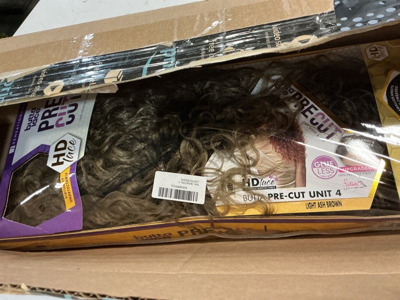 Condition photo showing New/Like New for sensationnel butta lace precut wigs - unit 4 glueless extra wide 5 inch deep parting synthetic pre tweezed smaller knot hairline (lightashbrown)