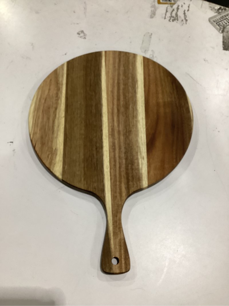 Condition photo showing As Is for dicunoy acacia wood pizza peel, 12" round charcuterie board with handle, cutting board cheese paddle fruit chopping board tray for bread, vegetables, rv, camping large