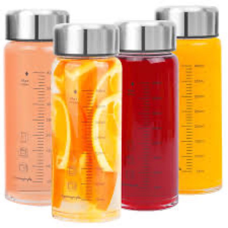 Glass Juice Bottles 4 Pack 16 oz - Wide Mouth Glass Water Bottles with Lids - for Juicing, Protein, 