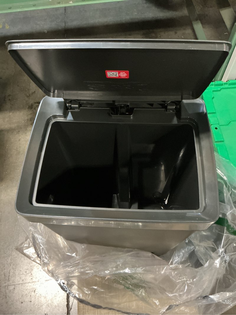 Condition photo showing Good Condition for rubbermaid premier series iii step-on trash can for home and kitchen, with stainless steel rim, 12.4 gallon, charcoal, for home/kitchen/garage/apartment/office metal rim, resin lid