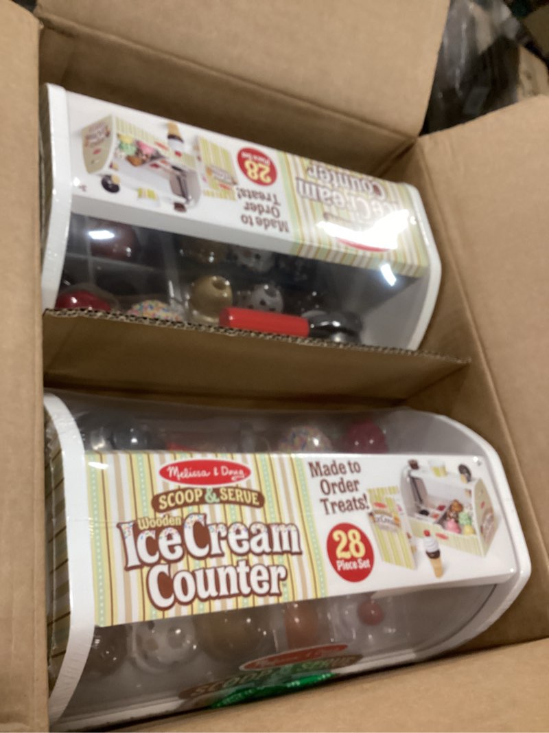 Condition photo showing Good Condition for Melissa & Doug Cool Scoops Ice Creamery, Wooden Ice Cream Shop & Counter with Play Food & Play Kitchen Accessories, Preschool Learning Toys for Girls & Boys 3+ - FSC Certified
