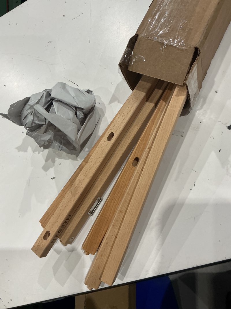 Condition photo showing As Is for meeden folding art print rack - beechwood art storage rack - artist storage and display rack for canvas art prints panels posters art gallery shows small
