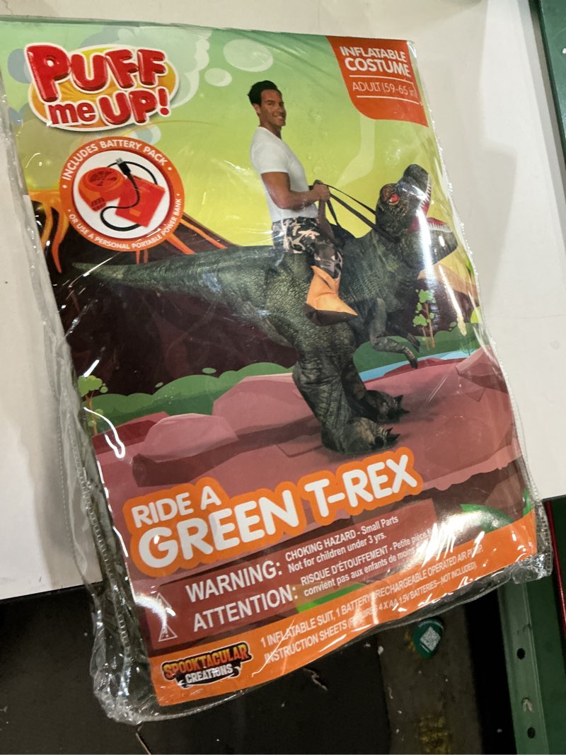 Condition photo showing New/Like New for Spooktacular Creations Inflatable Dinosaur Costume Adult, Ride on T Rex Blow Up Costume for Halloween Cosplay Themed Parties Green X-Large(71In)
