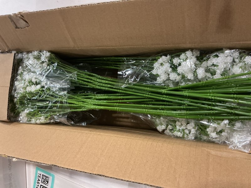 Condition photo showing New/Like New for 40Pcs Babys Breath Artificial Flowers, White Gypsophila Real Touch White Flowers Artificial Bulk, DIY Wedding Flower Bouquet, Fake Babies Breath Flowers Long Stems for Home Decor White 40